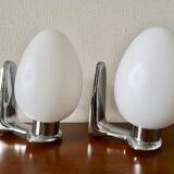 Pair of opaline wall lamps and chrome metal