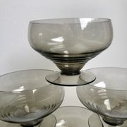 Set of 6 art deco design champagne glasses in smoked glass 30s-40s