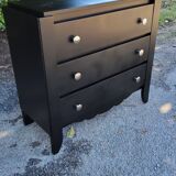 Chest of drawers of the 40s lacquered black 3 drawers