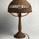 Art deco rattan wicker mushroom table lamp, ca 1930s