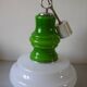 Old globe pendant light with apple green and white glass shade, 80's design 59 cm