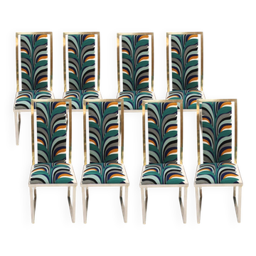 Mid-Century Michel Mangematin Brass and Steel French 1970s Eight Dining Chairs