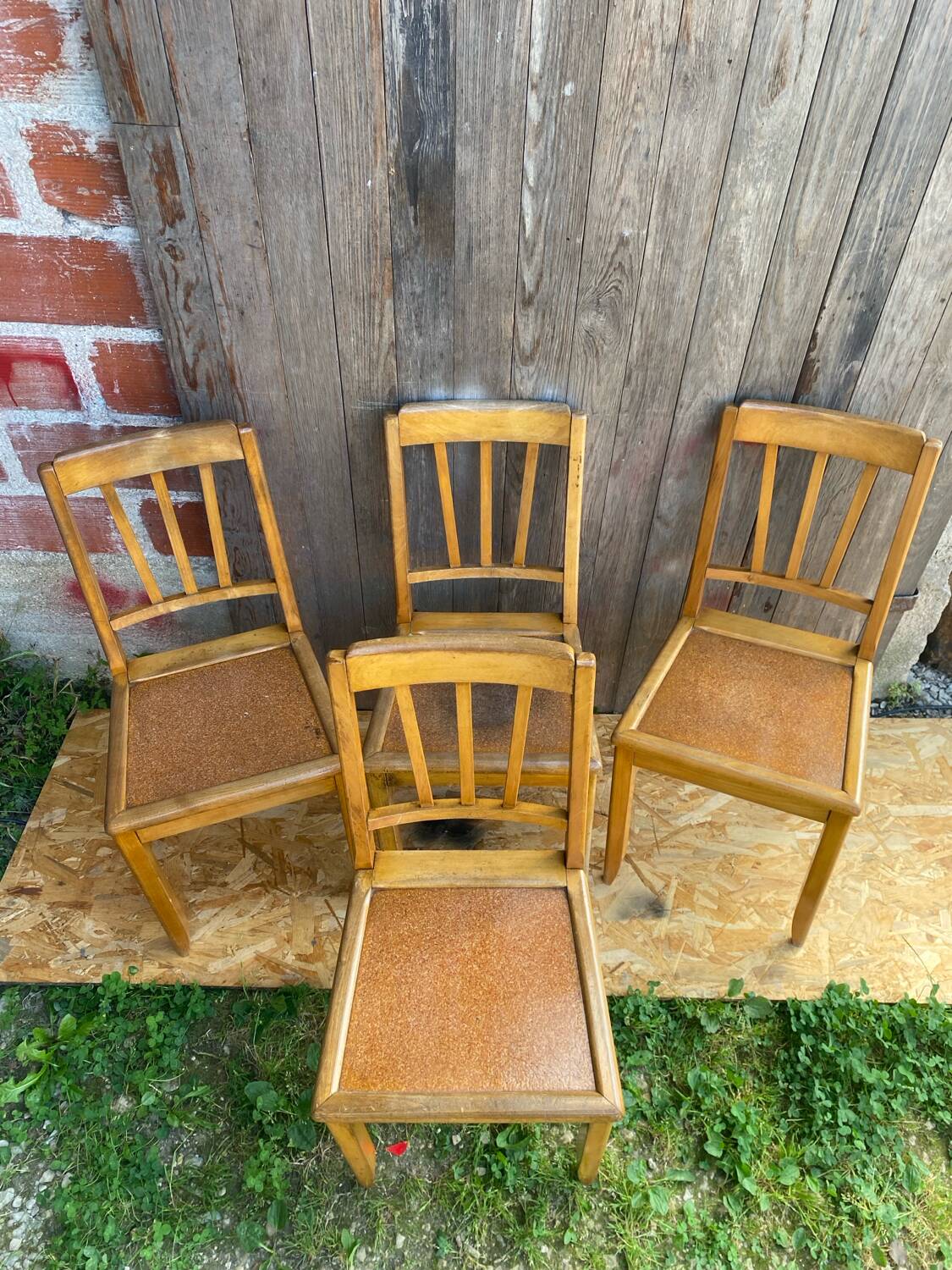Set of 4 Antique Bistrot Chairs in Baumann Style Wood from the 60s