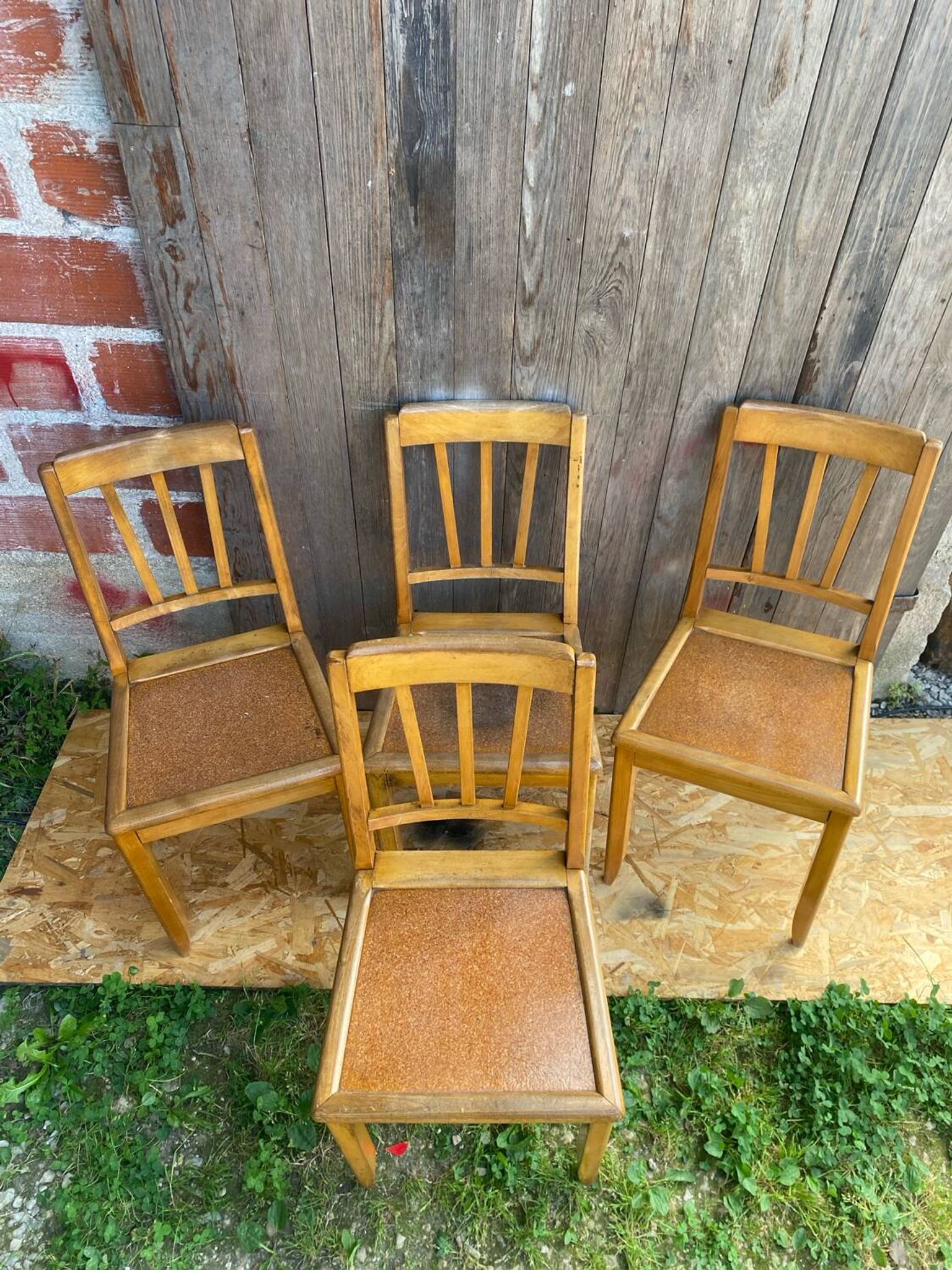 Set of 4 Antique Bistrot Chairs in Baumann Style Wood from the 60s