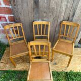 Set of 4 Antique Bistrot Chairs in Baumann Style Wood from the 60s