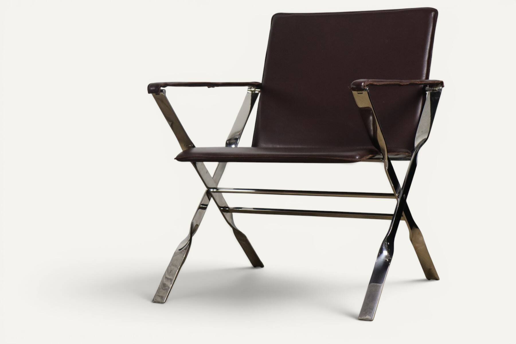 Pair of leather and chrome metal armchairs, Italy - 1970