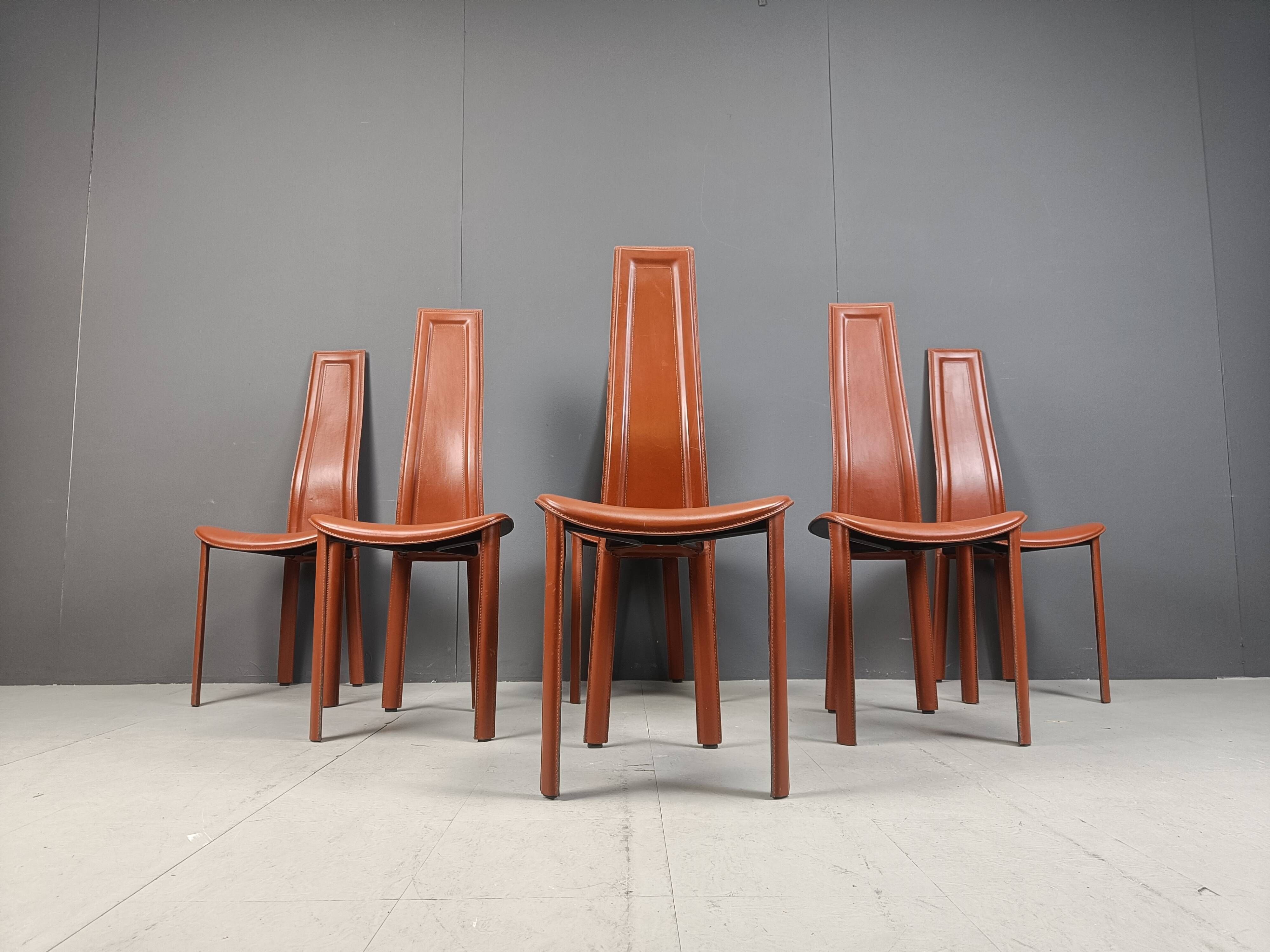 Vintage Leather Dining Chairs by Arper Italy, 1980s - Set of 6