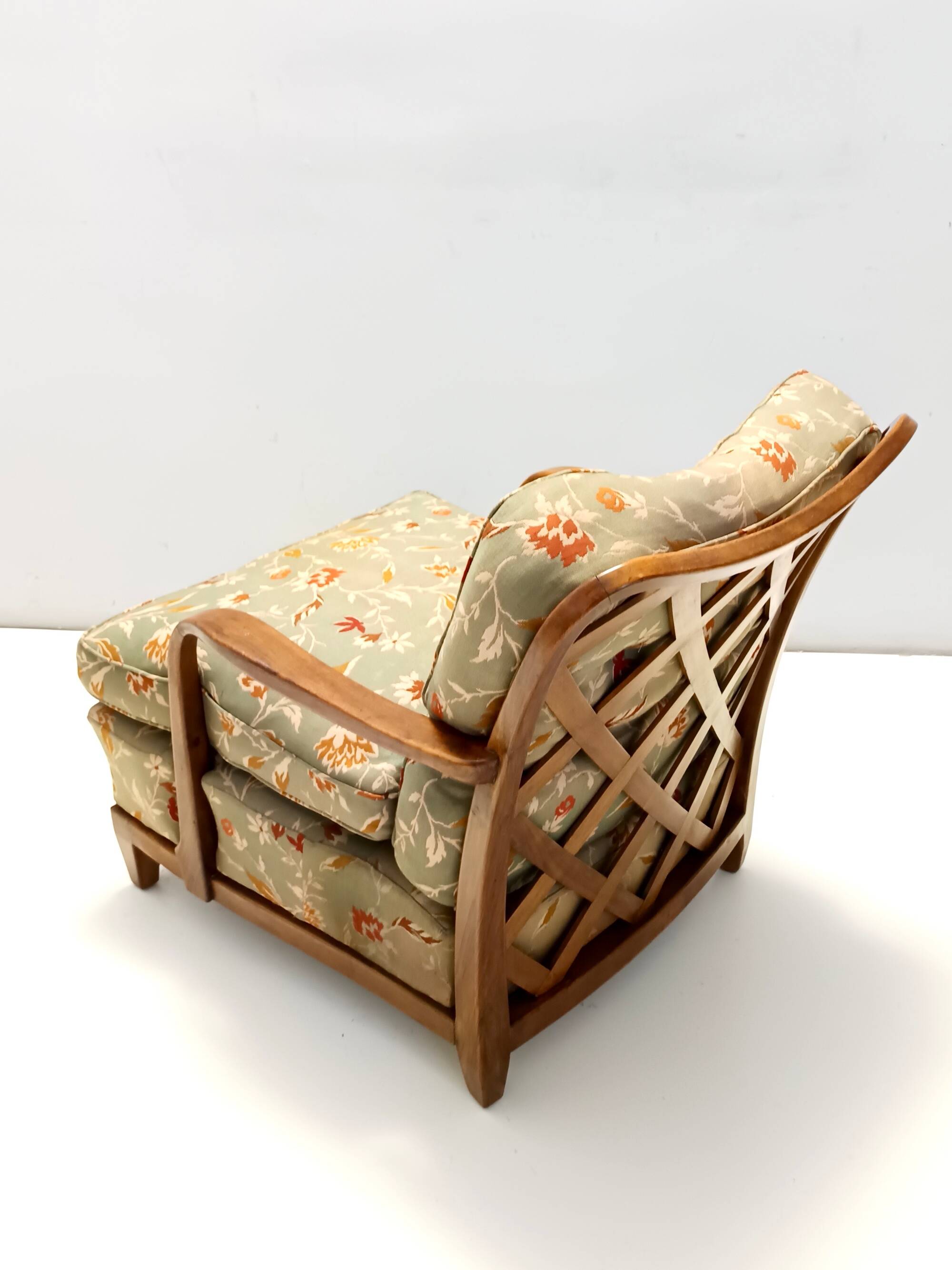 Pair of Olive Green Fabric Armchairs by Paolo Buffa with Walnut Frame