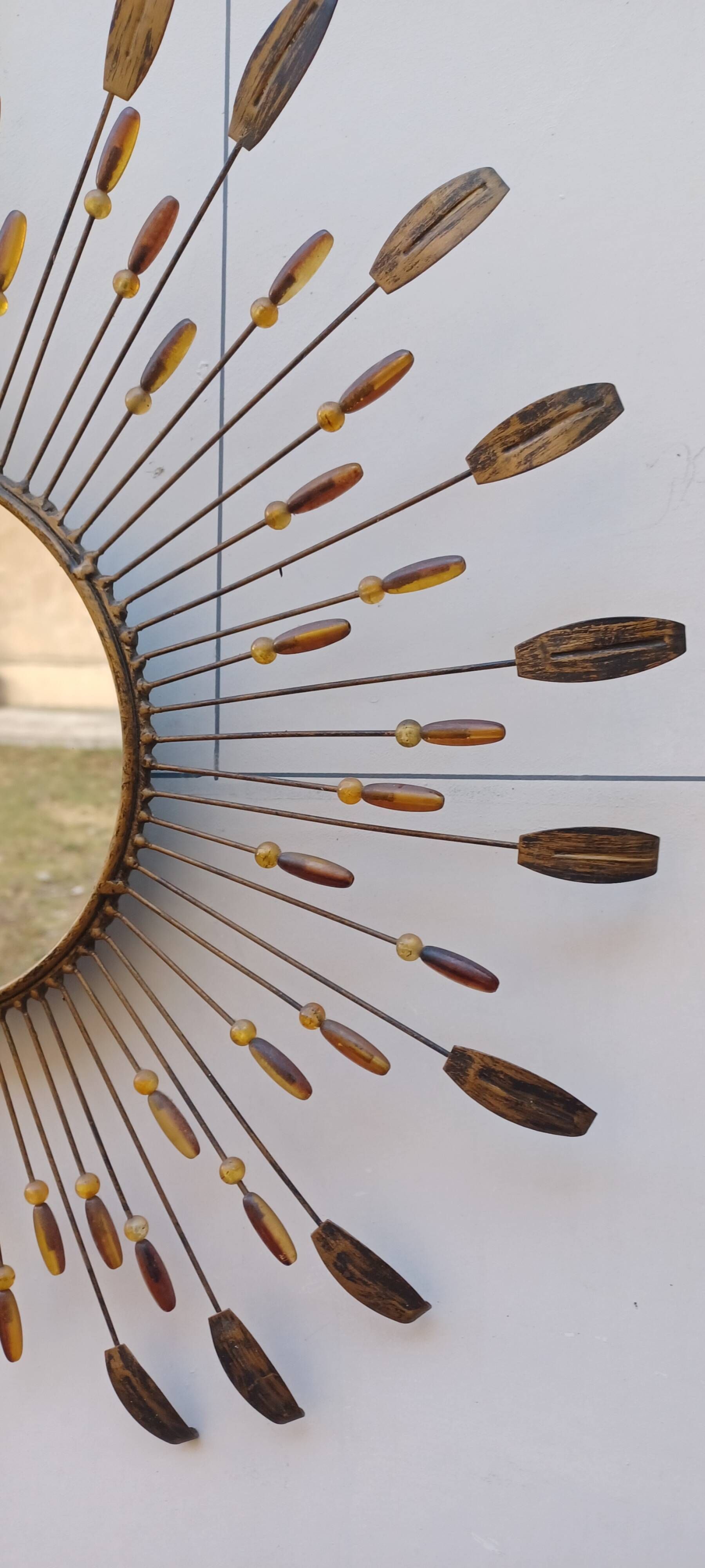 Sun mirror in line vautrin style with metal and coloured plastic beads