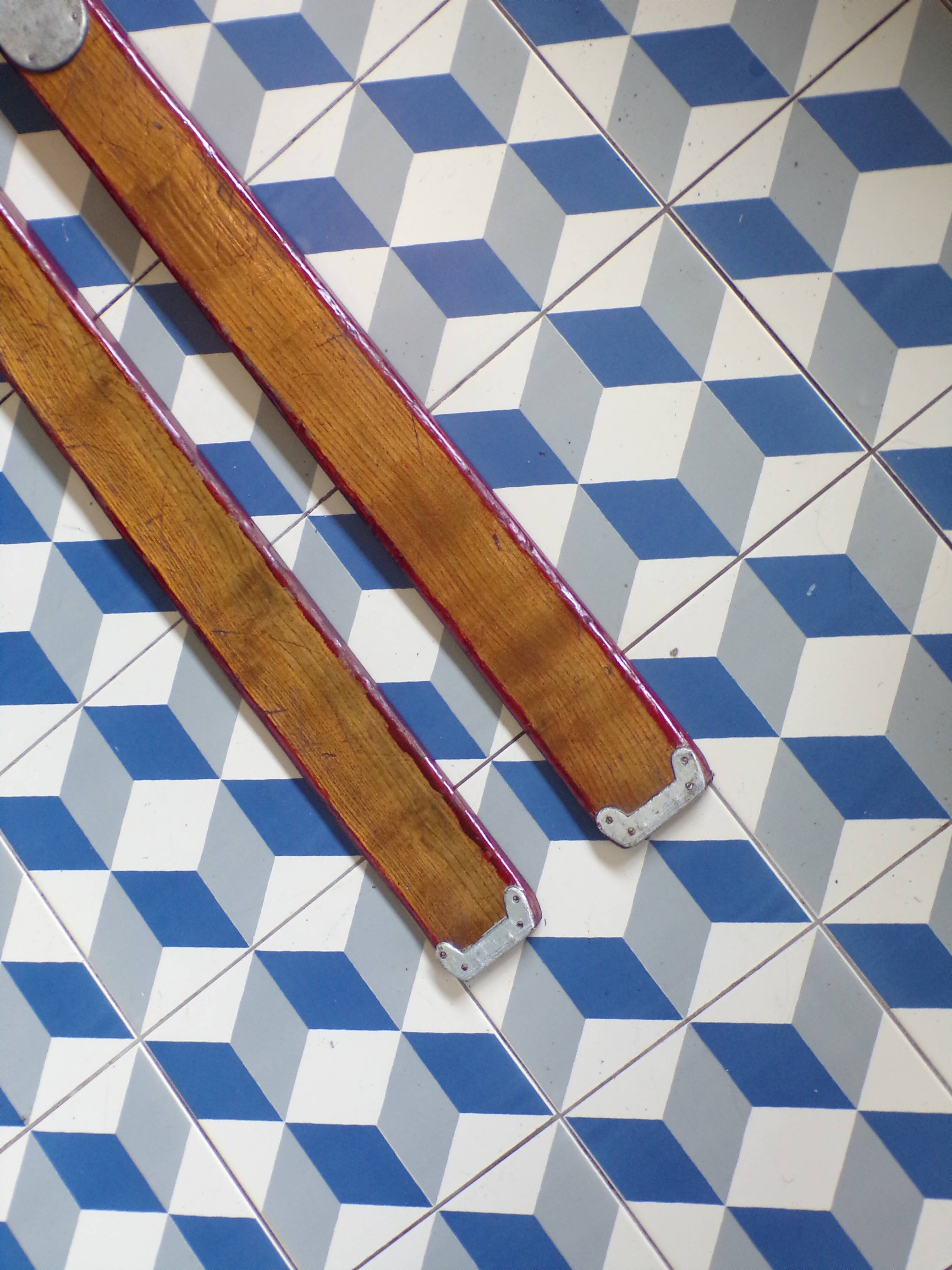 Pair of antique wooden skis