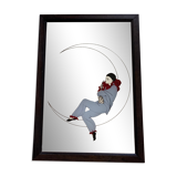 Old vintage collector mirror with drawing / silkscreen printing by Pierrot in the moonlight 70's 80's