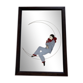 Old vintage collector mirror with drawing / silkscreen printing by Pierrot in the moonlight 70's 80's