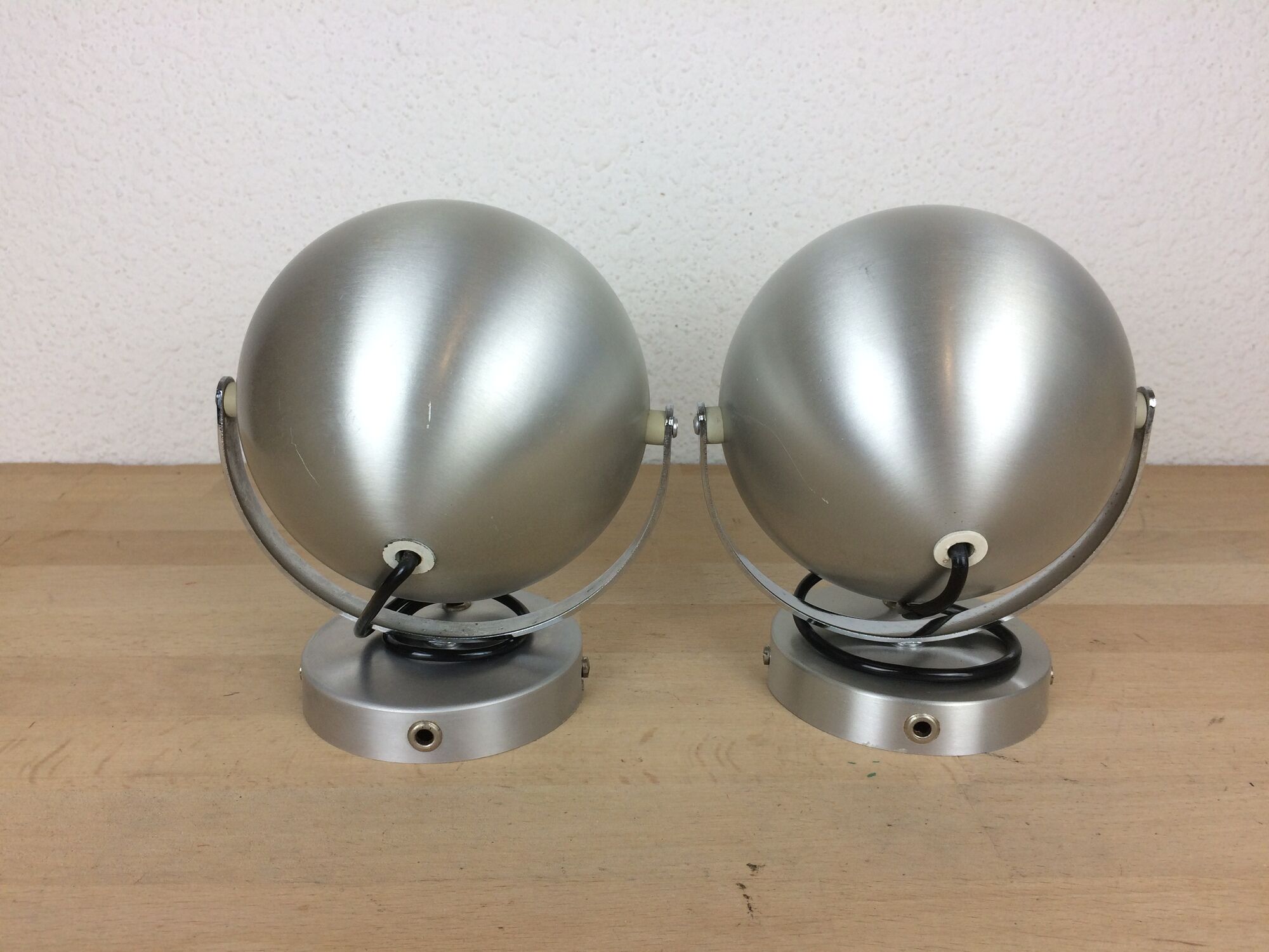 Set of 2 wall lamps eyeball brushed aluminum 70s space age