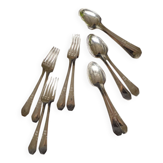 Set of 12 cutlery 6 large spoons 6 forks vintage art deco silver ACC-7080