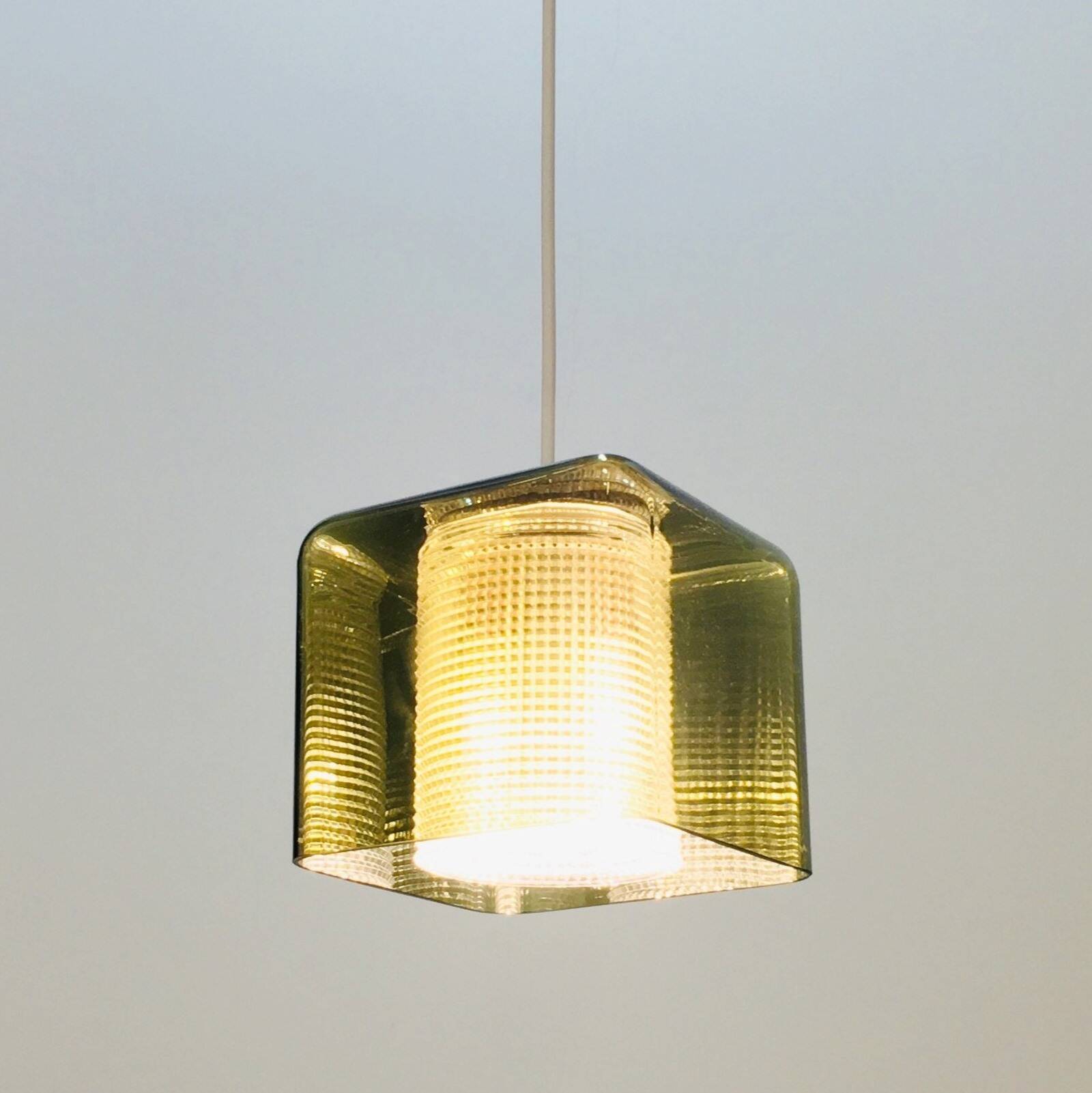 Plafonnier/suspension en verre scandinave du milieu du siècle par Carl Fagerlund pour Orrefors, Suède, années 1960
