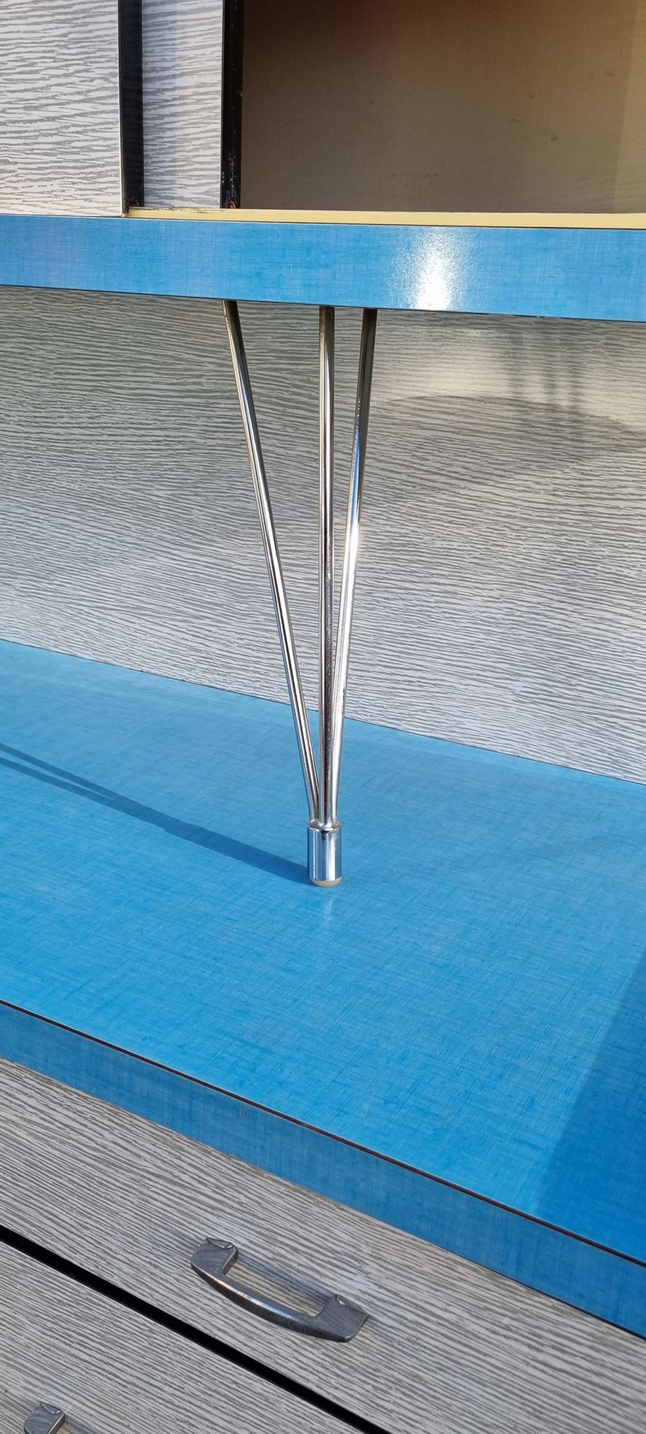 Buffet formica SIF, 3 doors, gray and blue, vintage, 50s