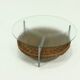Round Coffee table with Rattan Magazine Rack and Glass Top 1960s