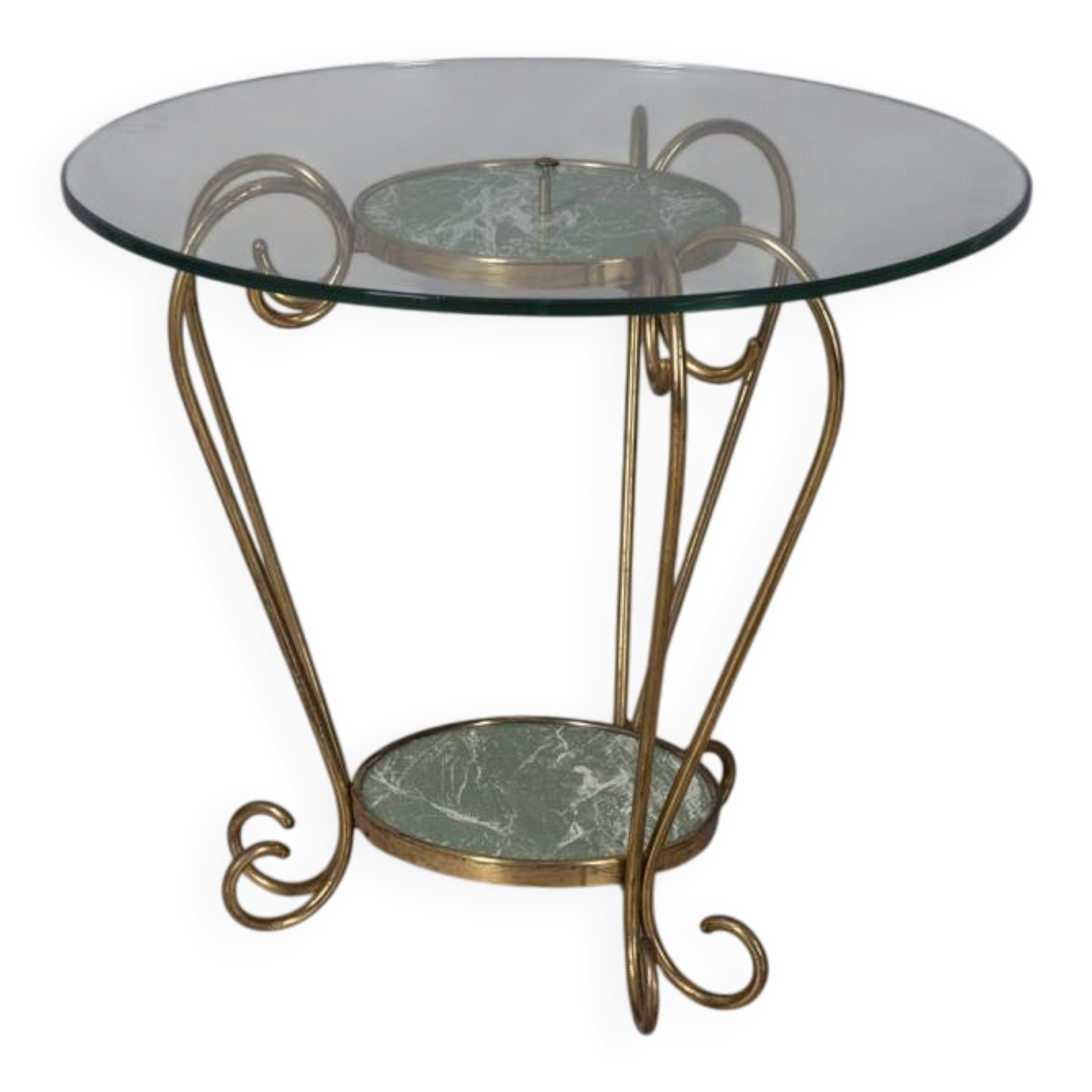 Vintage 1950s golden brass and glass coffee table Italian design