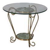 Table basse en laiton doré et verre des années 1950, design italien.