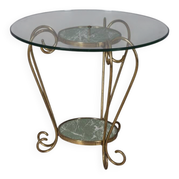 Table basse en laiton doré et verre des années 1950, design italien.