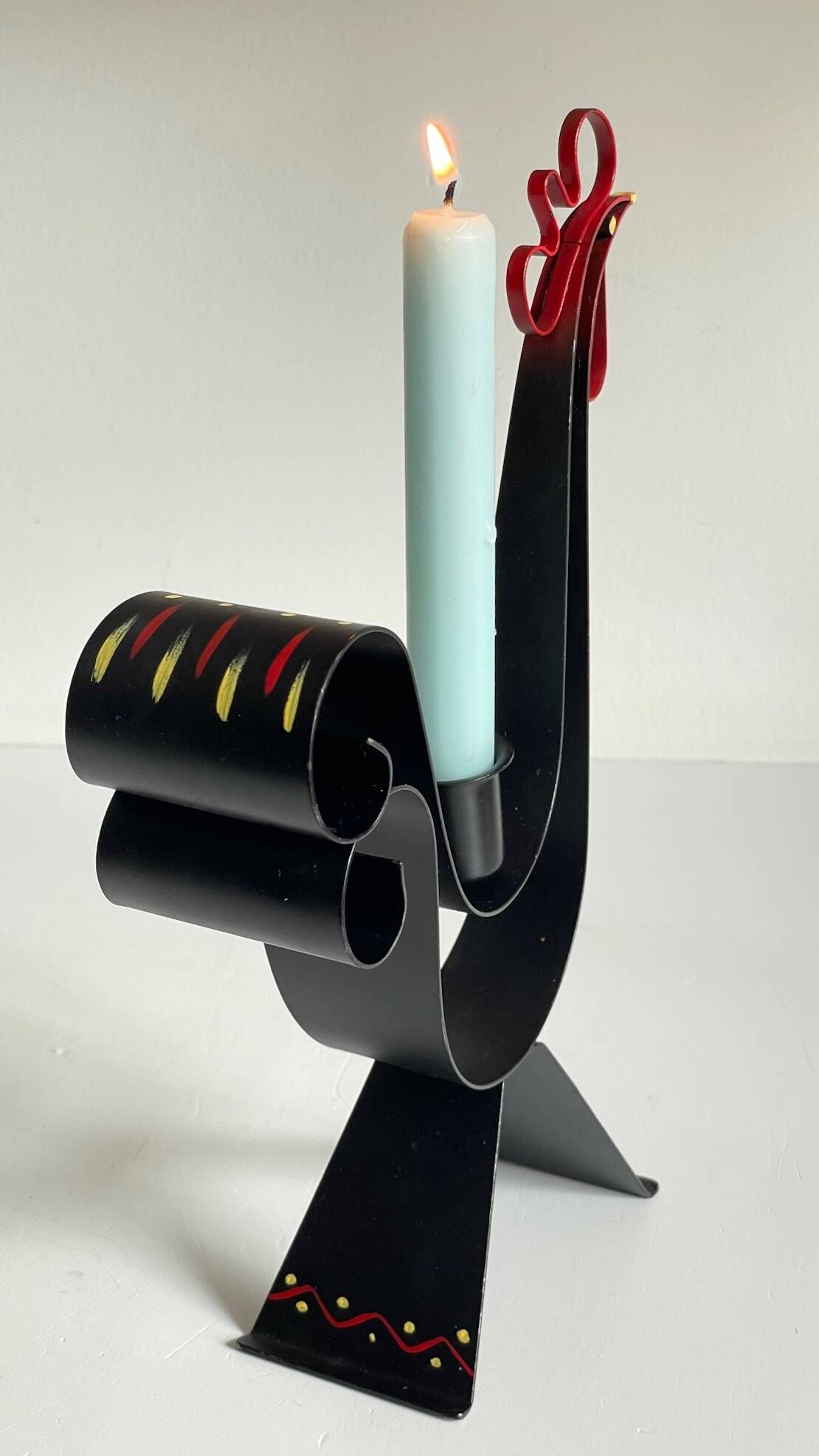 Vintage suede metal rooster-shaped candlestick