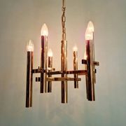 Geometric brass chandelier, Hollywood Regency, design by G. Sciolari, 1970.