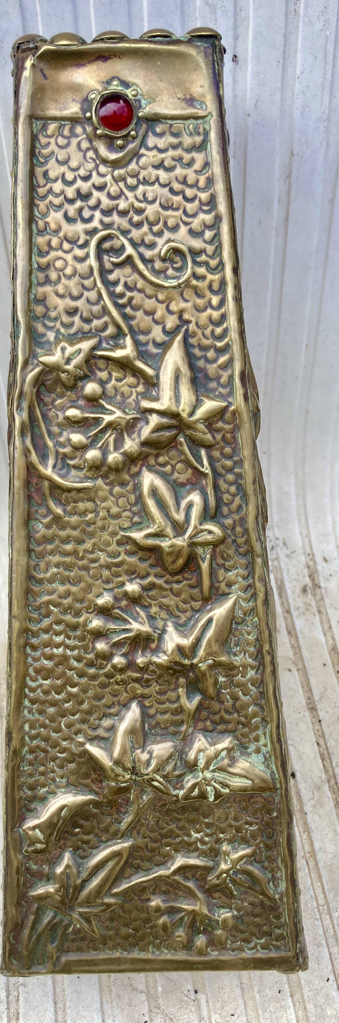 Embossed metal vase by alfred daguet, 1900 art nouveau period