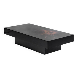 Vintage coffee table. Black lacquered wood with design by H D. France, 1980s