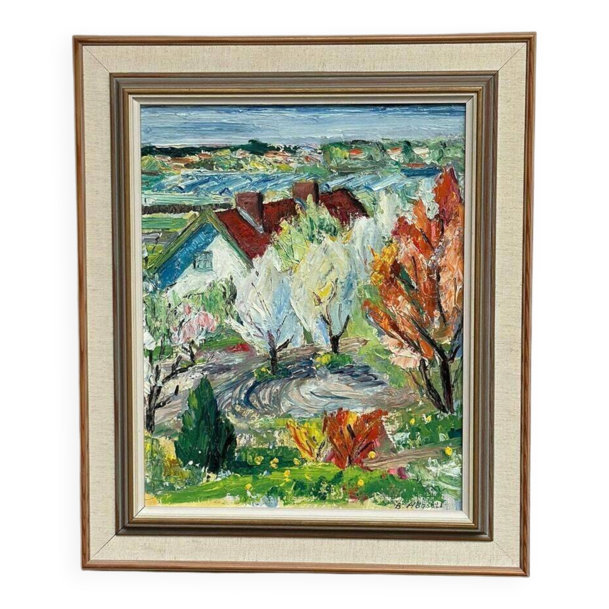 Original Swedish Oil On Panel – “Landskap Med Hus” By Birgitta Högsell – Signed – Vintage & Framed