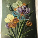 Oil on wood with irises