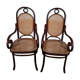 Pair of curved wooden armchairs and caning Thonet N ° 17 or long John 1920