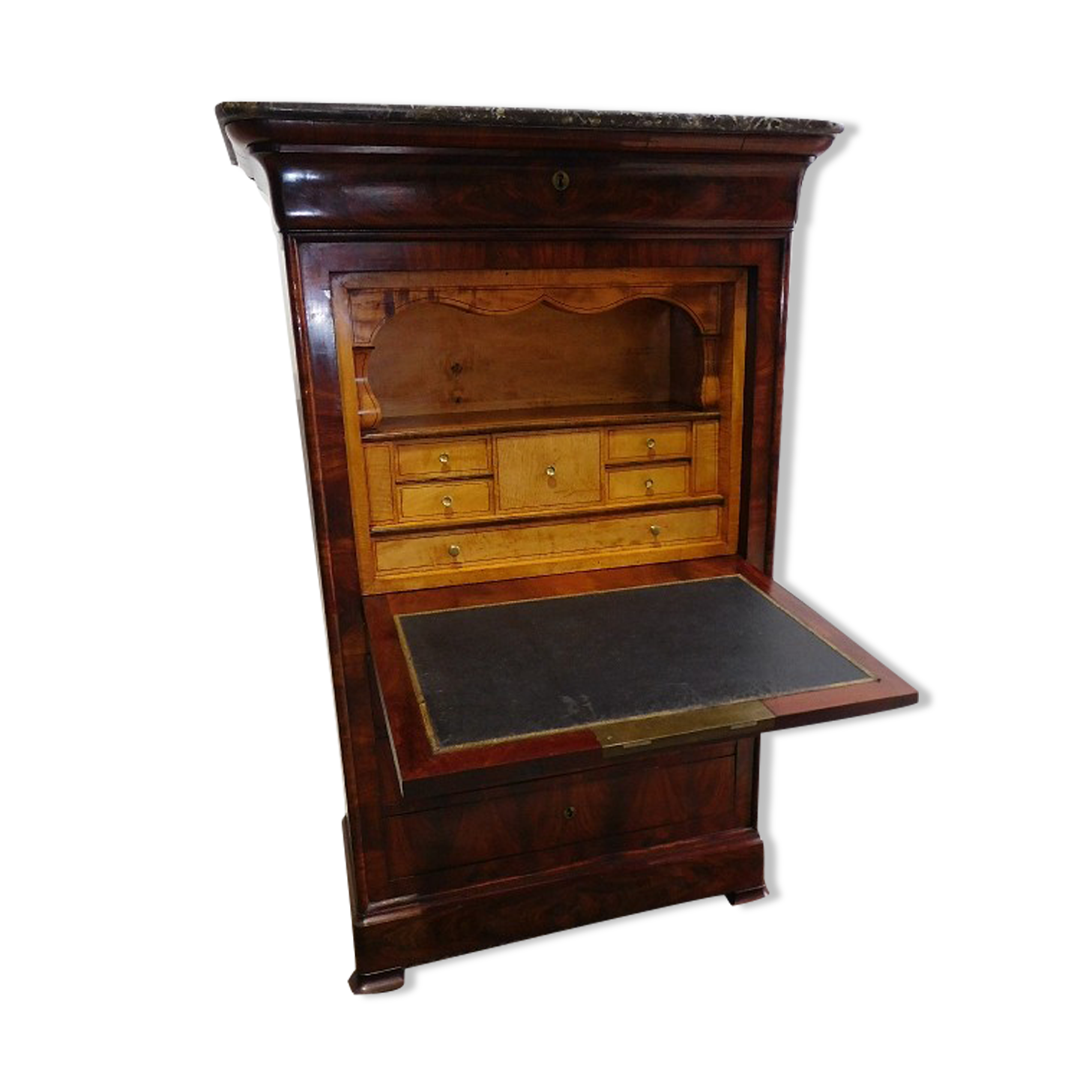 Secretaire louis philippe en acajou plateau marbre du xix ème siecle