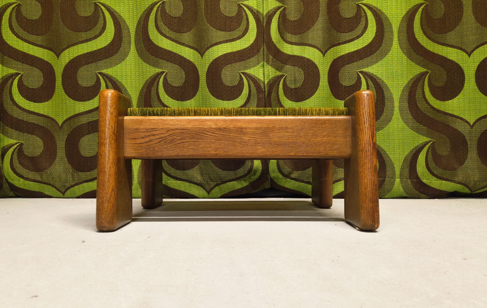 Brutalist oak footstool coffee table - 1970s