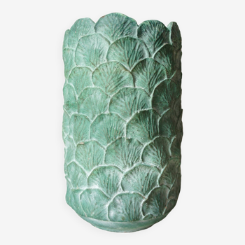 Cylinder vase "go green" textured leaves 100% handmade