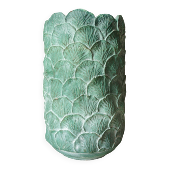 Vase cylindre "go green" feuilles texturées 100% fait main