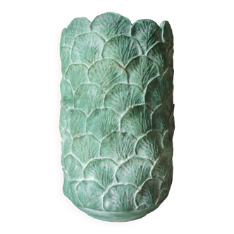 Cylinder vase "go green" textured leaves 100% handmade