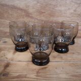 Set of 8 vintage transparent brown wheat ear chiseled glasses