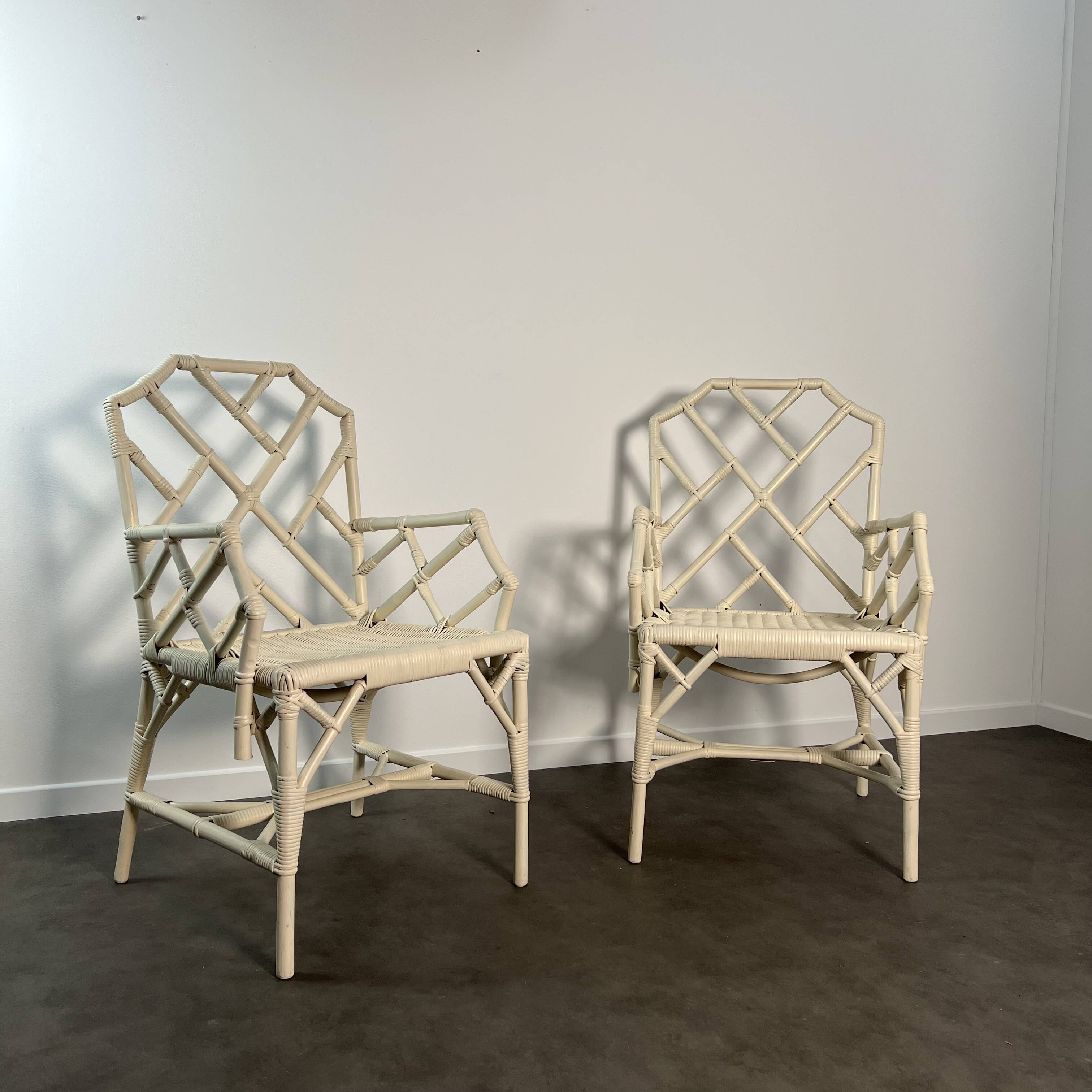 Pair of Angraves armchairs model Invincible in Chinese Chippendale style.