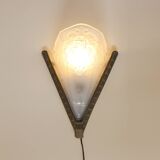 French Art Deco wall scone with frosted molded-pressed glass shade, 1920s