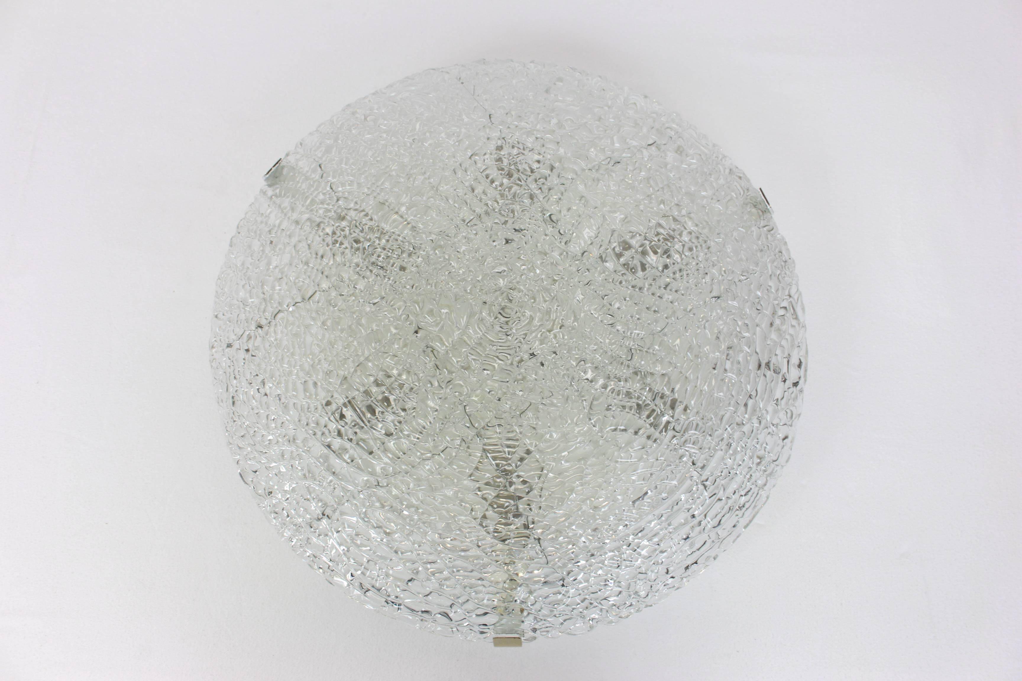 Large ice glass ceiling light by Kalmar, Austria, 1960s.