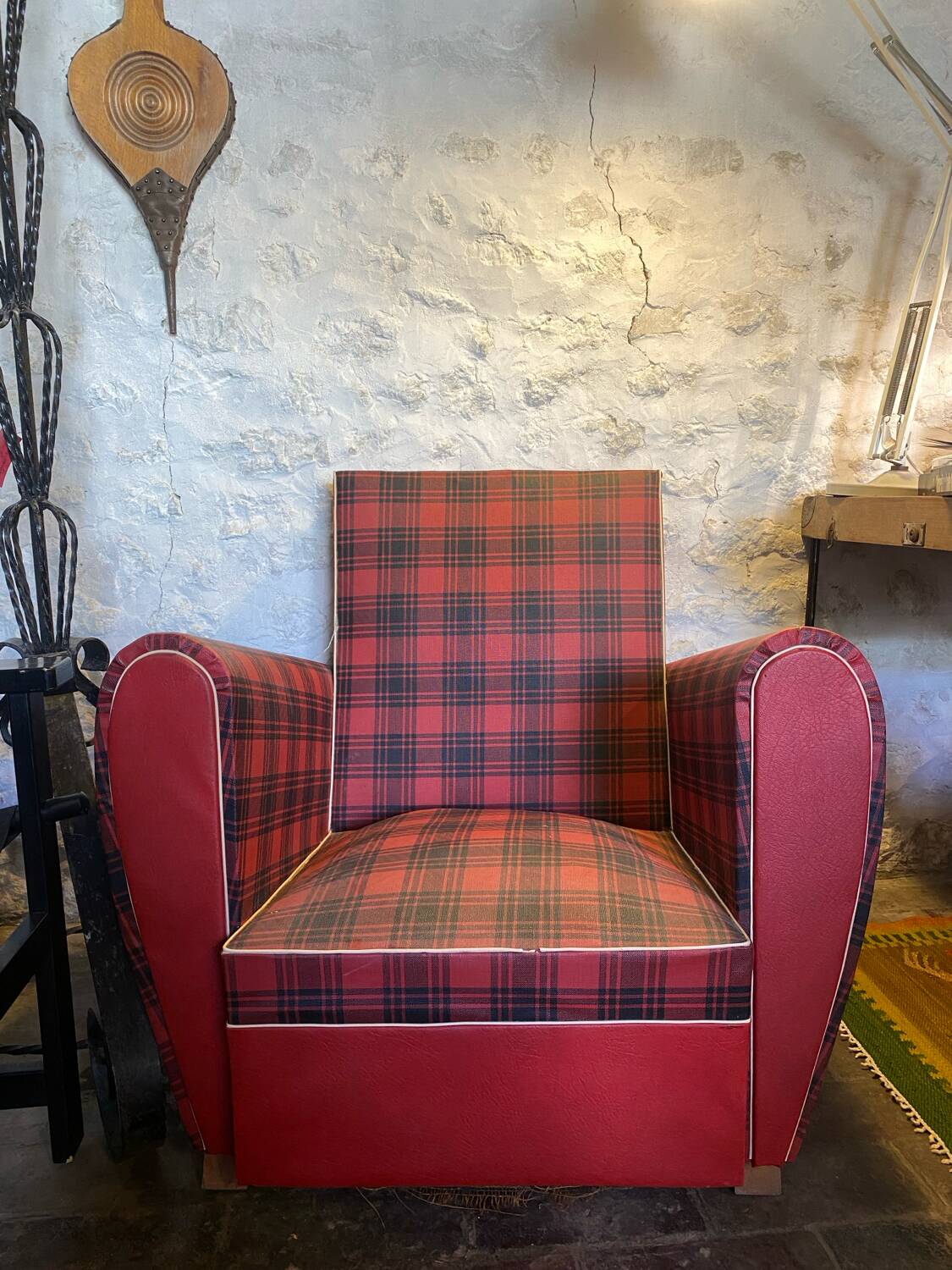 Red faux leather armchair