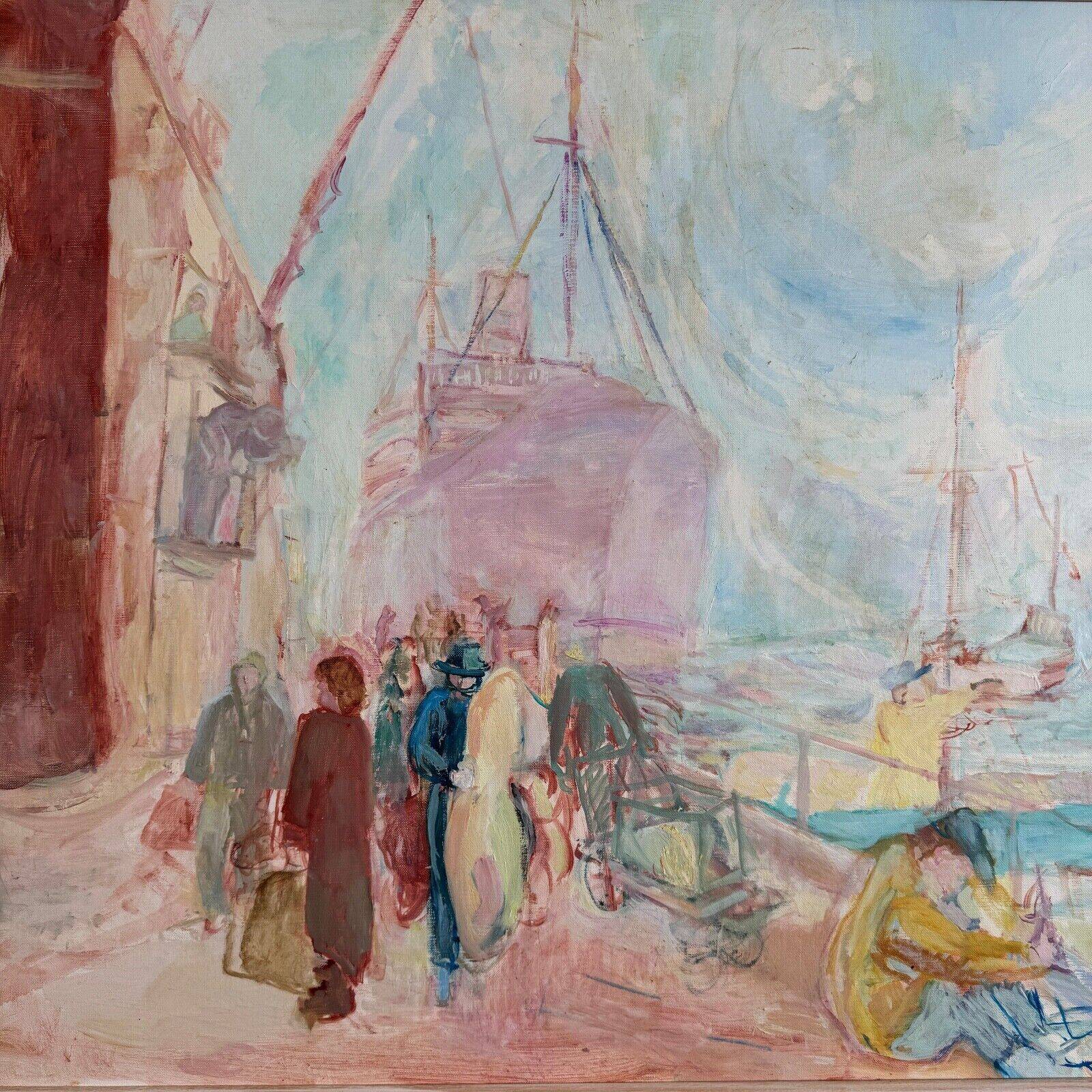 Oil on canvas representing the port of Nantes by J. Levy 20th century
