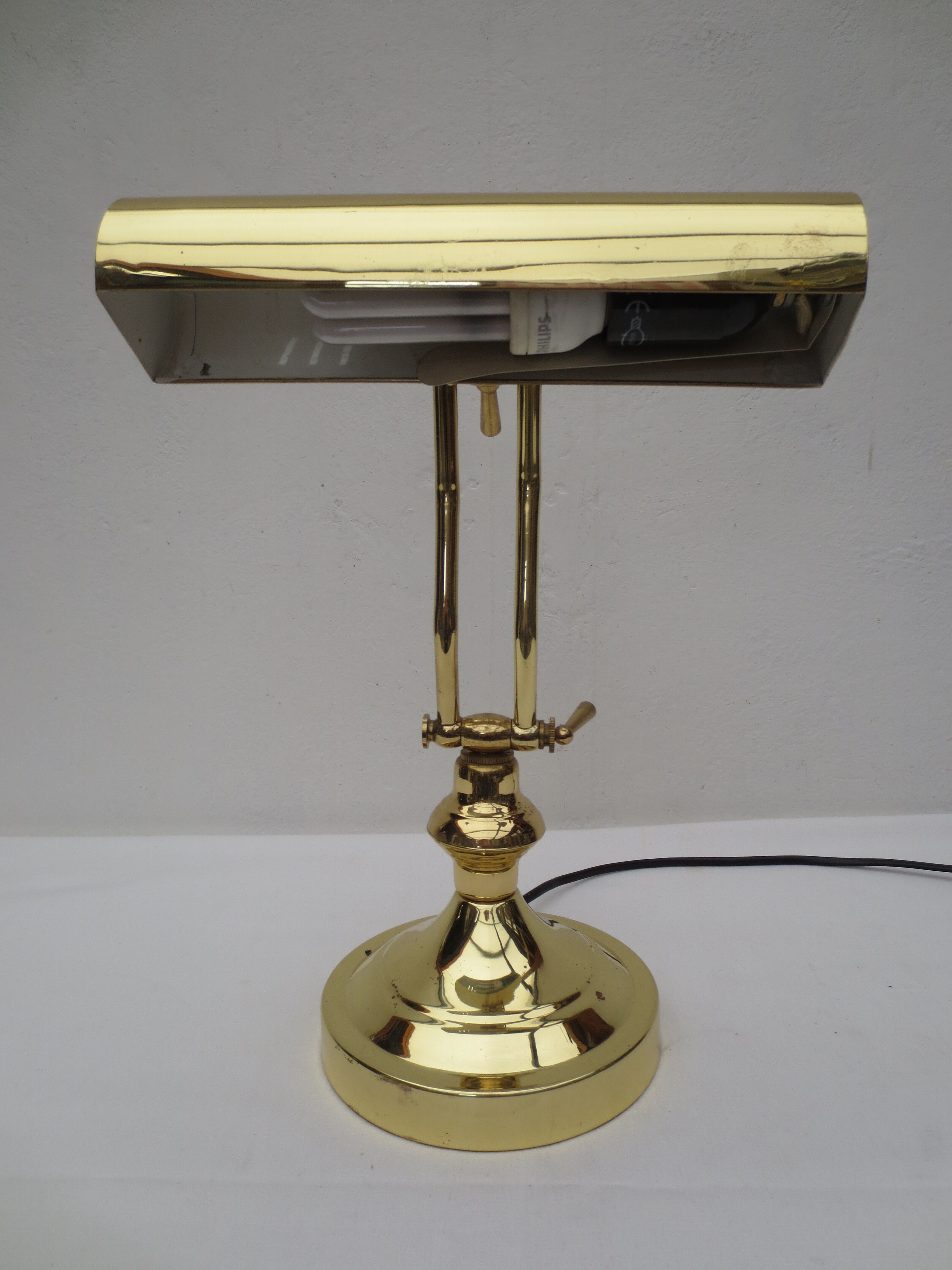 Desk/bank lamp, hinged gilded brass