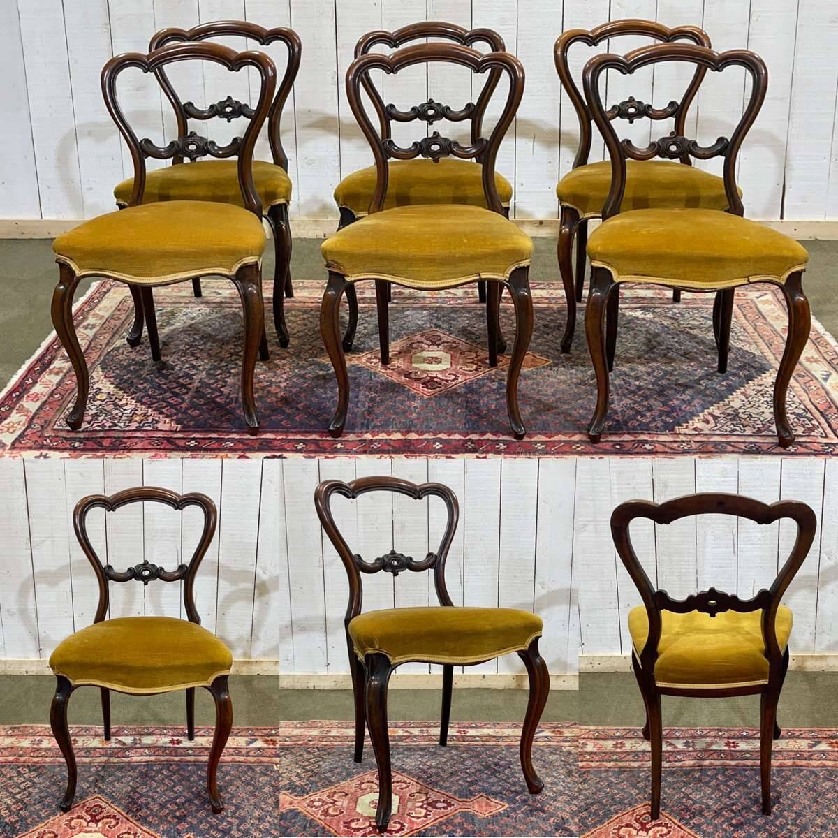 Set of 6 19th century English chairs in walnut