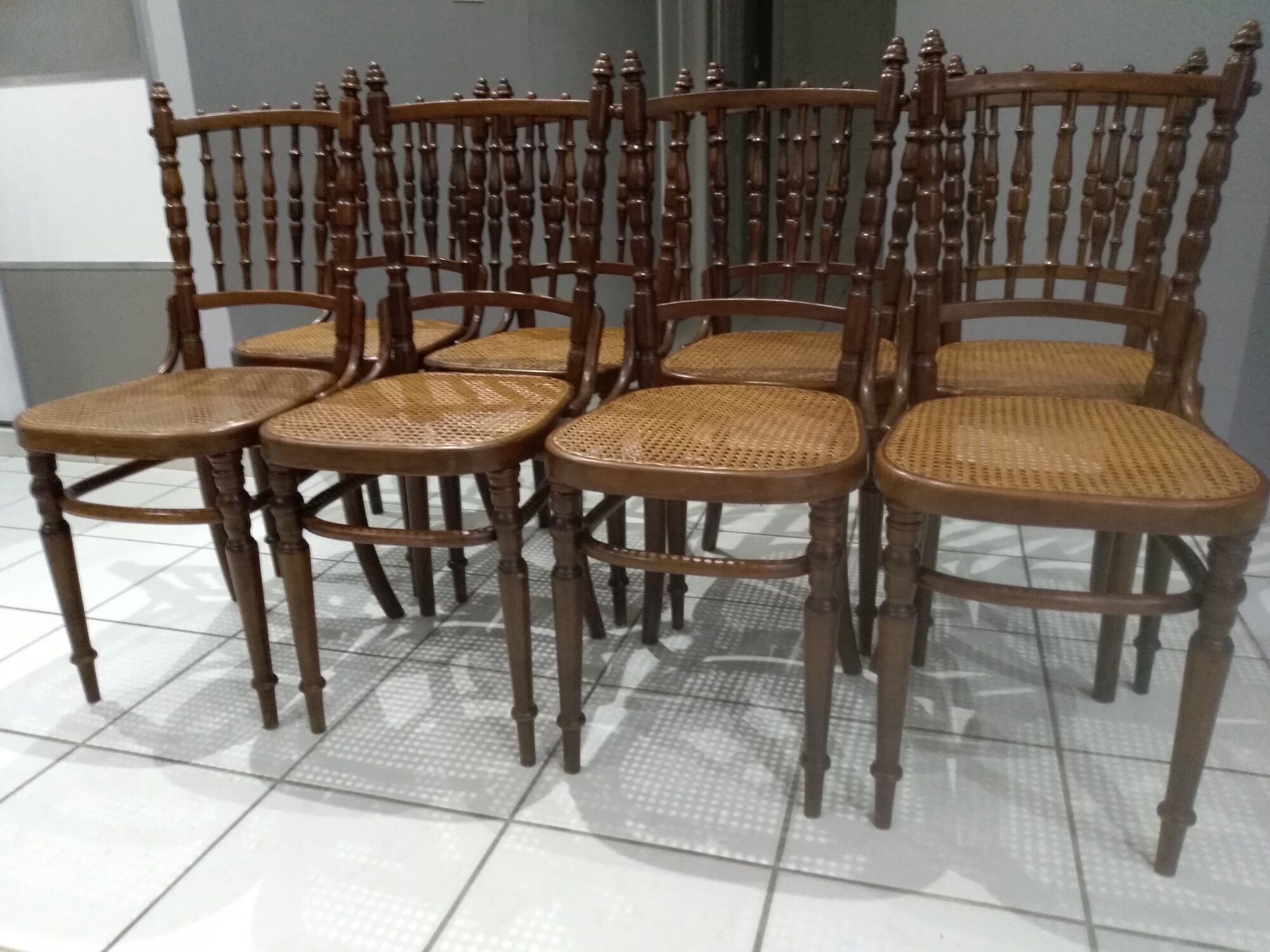 Rare suite of 8 chairs bistrot salon Fischel 1890