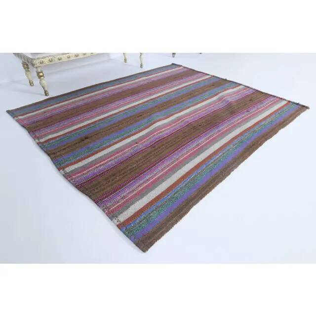 Vintage Turkish Hand-Knotted Wool Cotton Purple Kilim Area Rug 140x160