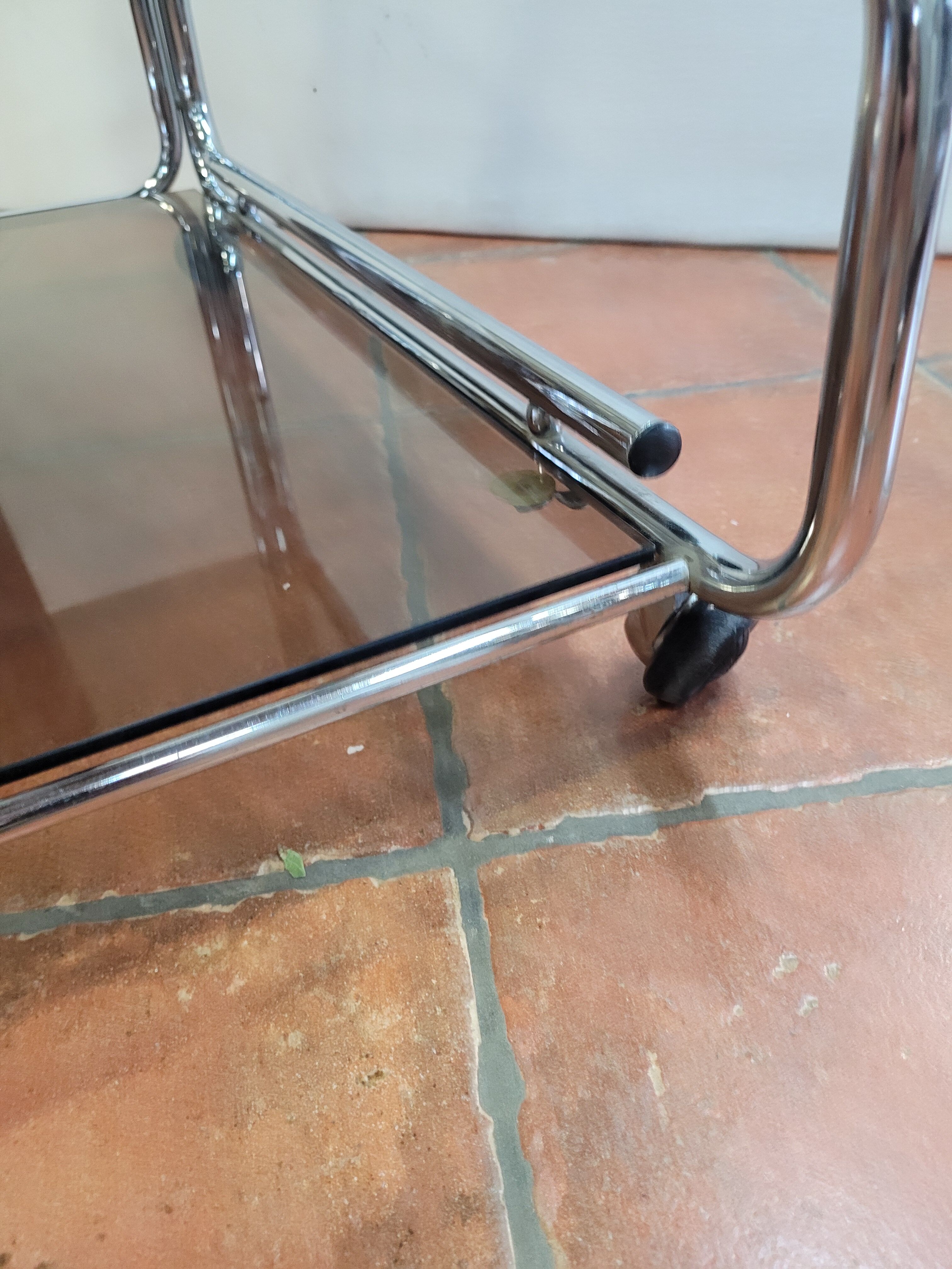 Serving base chrome smoked glass 3 trays of the 60s / 70s