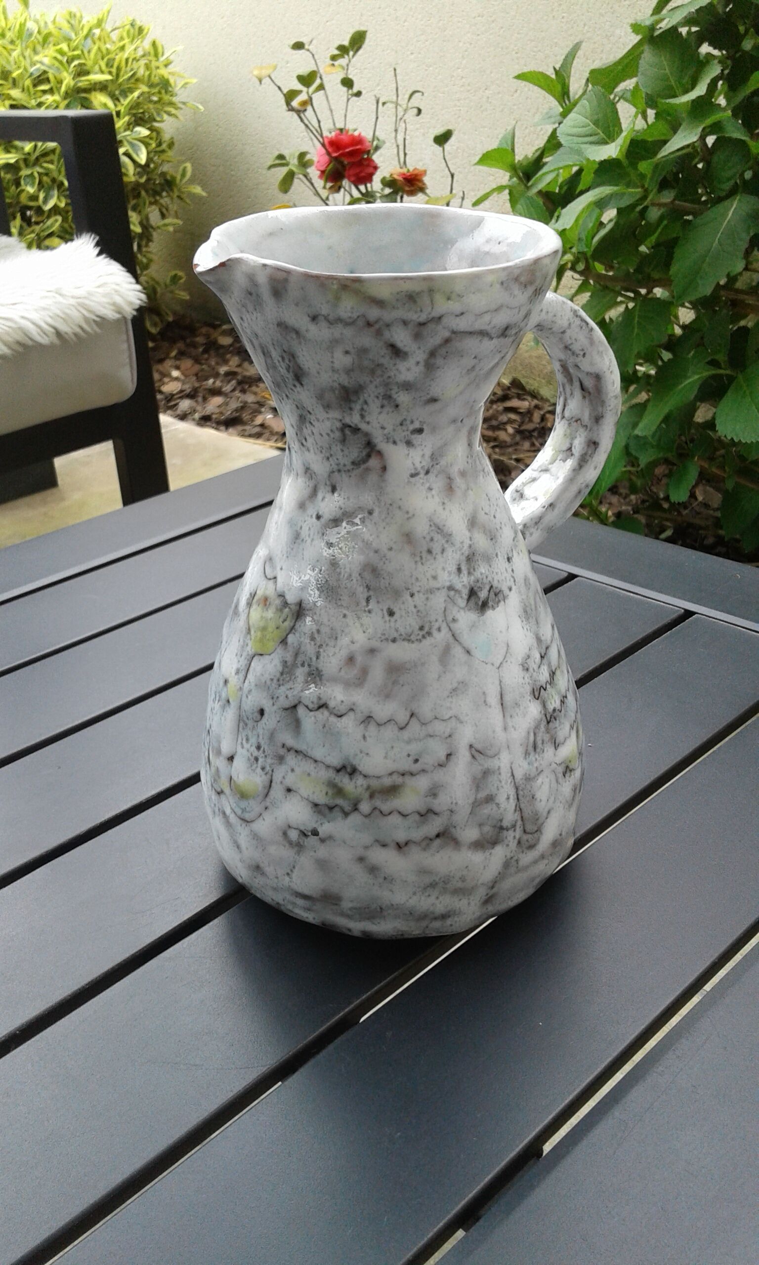 Small pitcher, ceramic, tulip decors. vintage