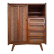 Vintage rattan cabinet with compass feet, old wicker chest of drawers