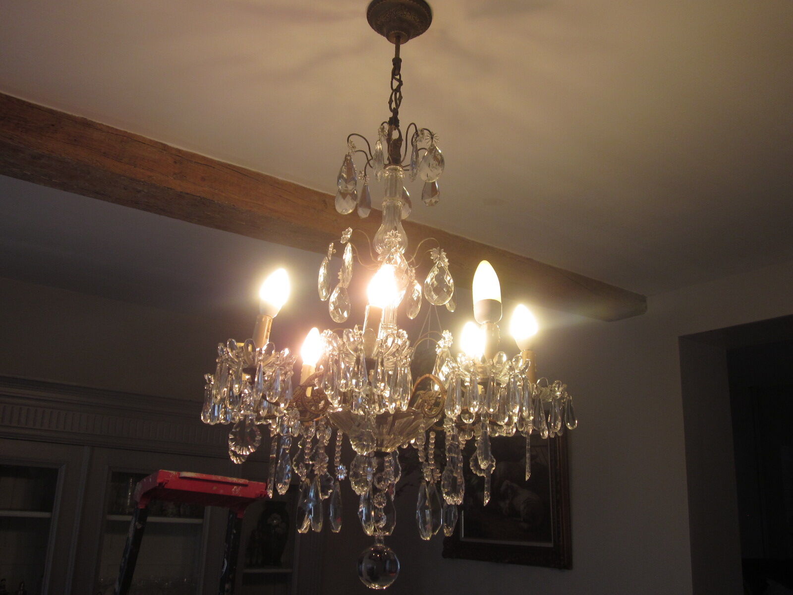 chandelier has antique pendants